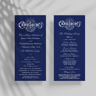 Elegant Navy Blue & White Wedding Ceremony Program Rack Card