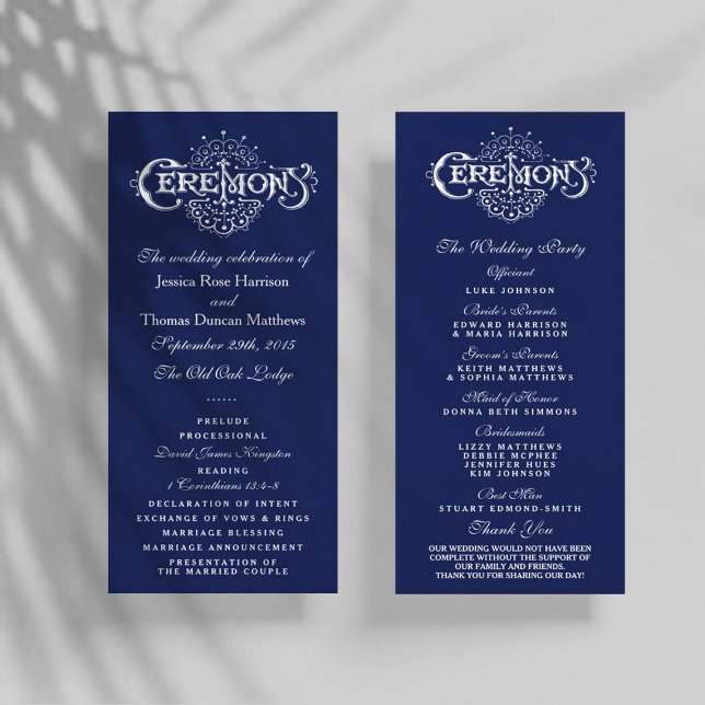Elegant Navy Blue & White Wedding Ceremony Program Rack Card (Creator Uploaded)