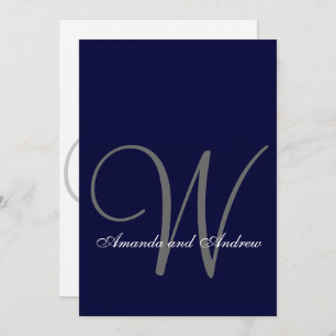 Elegant Navy Blue White Wedding Invitation Initial