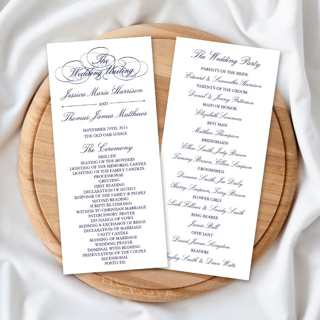 Elegant Navy Blue & White Wedding Program Template (Creator Uploaded)