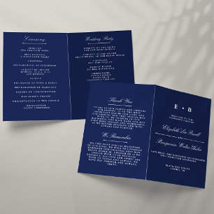 Elegant Navy Blue & White Wedding Program Template