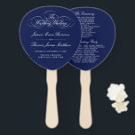 Elegant Navy Blue & White Wedding Program Template Hand Fan<br><div class="desc">Celebrate in style with these trendy wedding program hand fans. This design is easy to personalise with your special event wording and your guests will be thrilled when they receive these fabulous programs.</div>