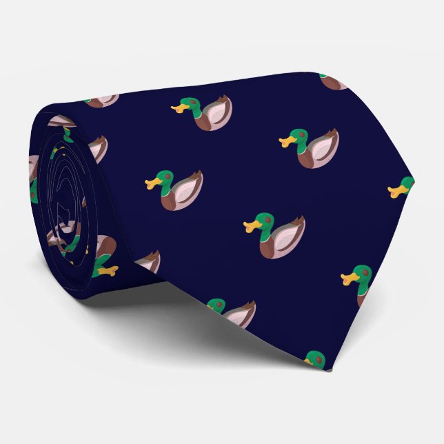 Elegant Navy Blue Wild Duck Pattern Tie (Rolled)