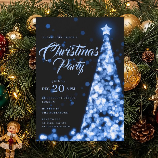 Elegant Navy Blue Winter Christmas Tree Holiday  Invitation (Elegant Navy Blue Winter Christmas Tree Holiday Invitation)