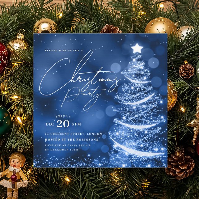 ELEGANT Navy Blue Winter Christmas Tree Party  Invitation (ELEGANT Navy Blue Winter Christmas Tree Party Invitation)