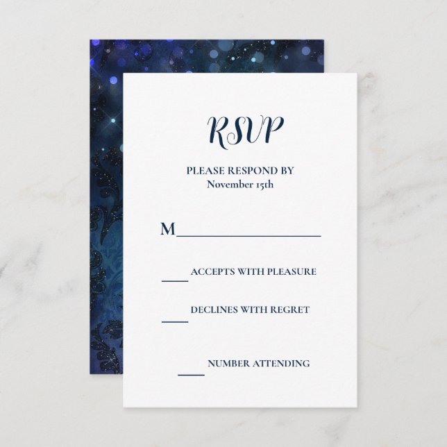 Elegant Navy Blue Winter Wedding RSVP Card (Front/Back)