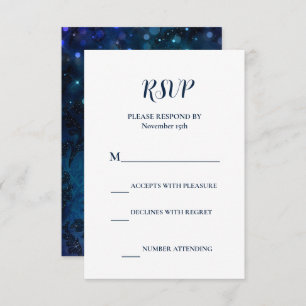 Elegant Navy Blue Winter Wedding RSVP Card