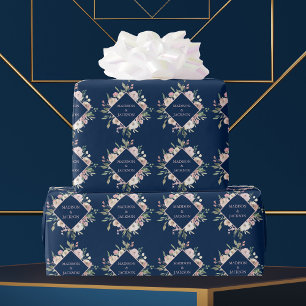 Elegant Navy Blush Blush Pink Peony Floral Wedding Wrapping Paper