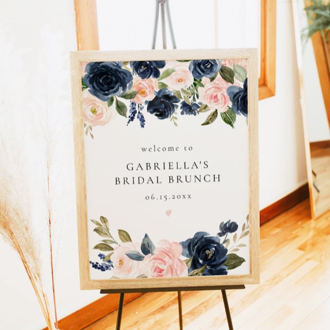 Elegant Navy Blush Floral Bridal Brunch Welcome Poster (Creator Uploaded)