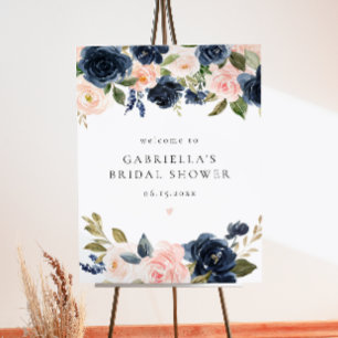 Elegant Navy Blush Floral Bridal Shower Welcome Poster