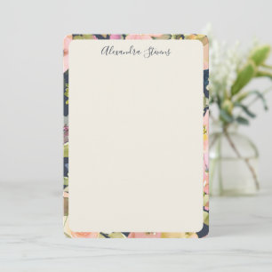 Elegant Navy Blush Floral Personalized Script Name Card
