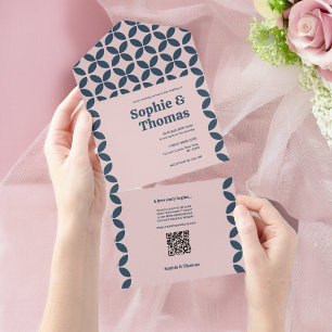 Elegant Navy & Blush Pink  All In One Invitation