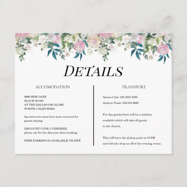 Elegant Navy Blush Pink Wedding Enclosure Card (Front)