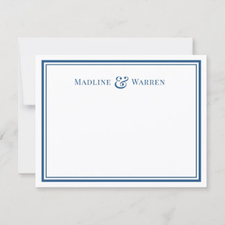Elegant Navy Border Personalised Couple Notecard