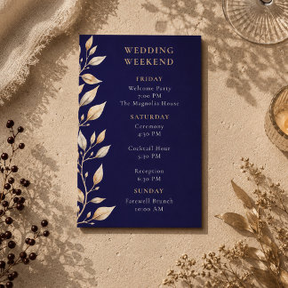 Elegant Navy Botanical Border Wedding Enclosure Card