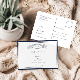 Elegant Navy botanical crest monogram wedding Save The Date