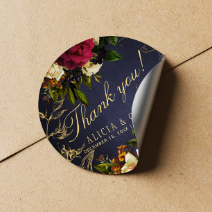 Elegant navy burgundy gold wedding thank you classic round sticker