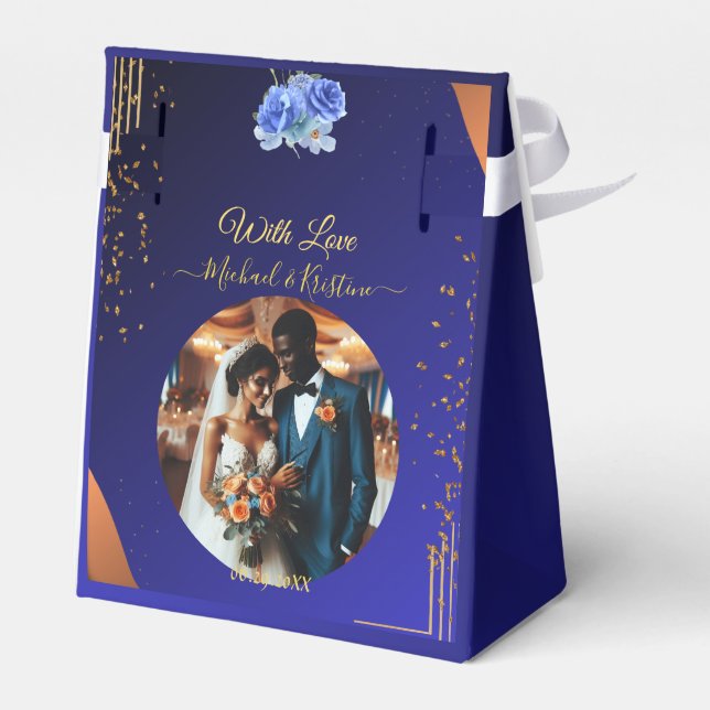 Elegant Navy & Burnt Orange | Photo Thank you Favour Box (Back Side)