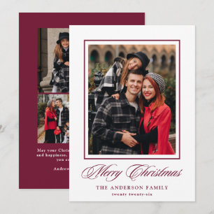 Elegant Navy Calligraphy Merry Christmas 4 Photo Holiday Card