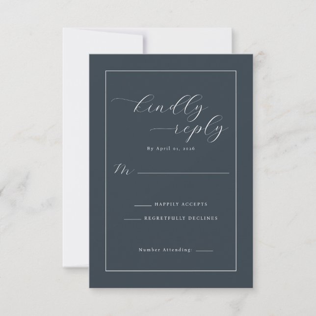 Elegant Navy Calligraphy RSVP Card (Front)