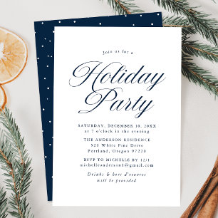 Elegant Navy Calligraphy Script Holiday Party Invitation