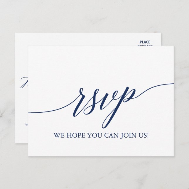 Elegant Navy Calligraphy Song Request RSVP Invitation Postcard (Front/Back)