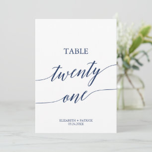 Elegant Navy Calligraphy Table 21 Table Number