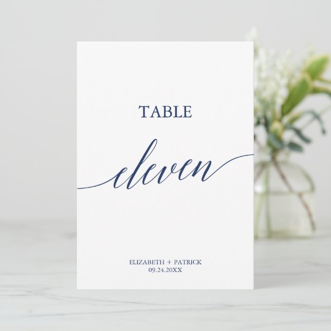 Elegant Navy Calligraphy Table Eleven Table Number (Standing Front)