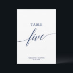 Elegant Navy Calligraphy Table Five Table Number<br><div class="desc">This elegant navy calligraphy table five table number is perfect for a simple wedding. The neutral design features a minimalist card decorated with romantic and whimsical typography. The card prints on the front and back (double-sided). Other table numbers in the collection are sold separately.</div>