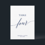 Elegant Navy Calligraphy Table Four Table Number<br><div class="desc">This elegant navy calligraphy table four table number is perfect for a simple wedding. The neutral design features a minimalist card decorated with romantic and whimsical typography. The card prints on the front and back (double-sided). Other table numbers in the collection are sold separately.</div>