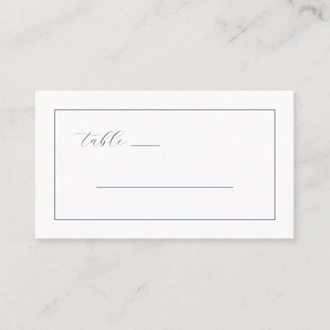 Elegant Navy Calligraphy Table Place Card (Front)