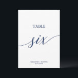 Elegant Navy Calligraphy Table Six Table Number<br><div class="desc">This elegant navy calligraphy table six table number is perfect for a simple wedding. The neutral design features a minimalist card decorated with romantic and whimsical typography. The card prints on the front and back (double-sided). Other table numbers in the collection are sold separately.</div>