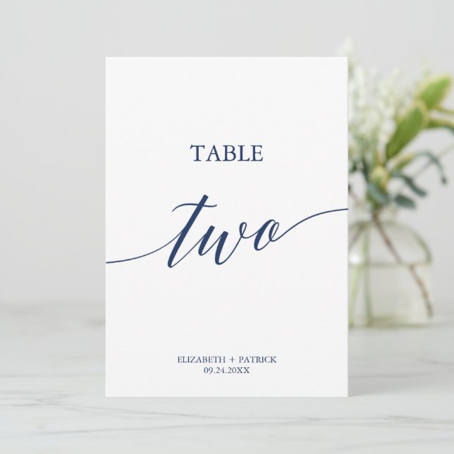 Elegant Navy Calligraphy Table Two Table Number (Standing Front)