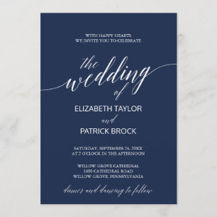 Elegant Navy Calligraphy Wedding Invitation