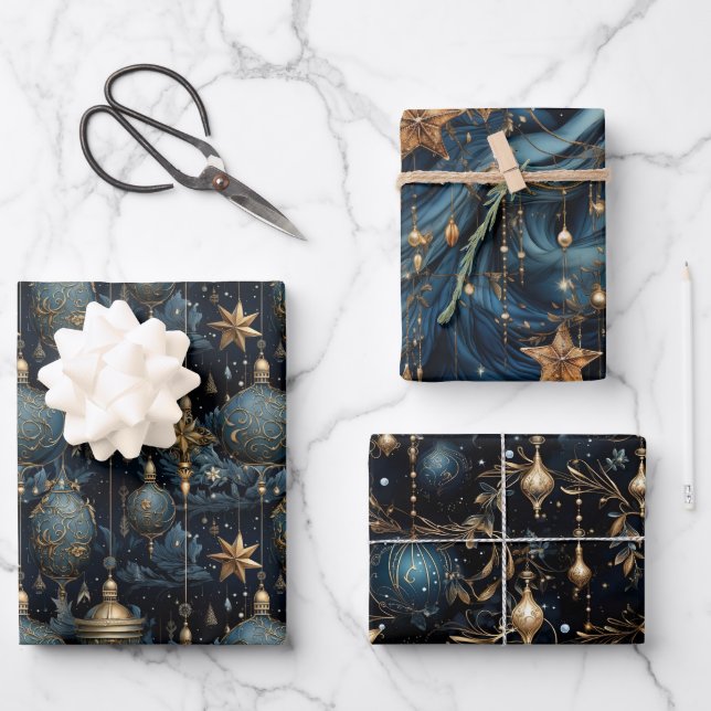 Elegant Navy Christmas  Wrapping Paper Sheet (Front)