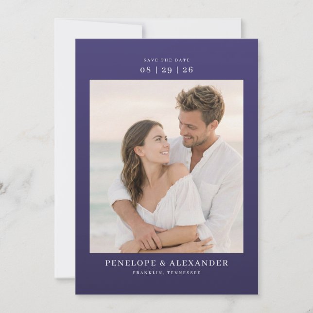 Elegant Navy Classic Photo Save The Date (Front)