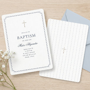 Elegant Navy Classic Simple Baptism  Invitation