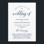 Elegant Navy Classy Script, Wedding Ceremony Program<br><div class="desc">This is the wedding ceremony program card,  in elegant classy Navy Blue script theme.
 It is designed with scroll accent that can be personalised with custom/ personalised text for your bridal party,  ceremony details,  memorial notes and thank you message.</div>
