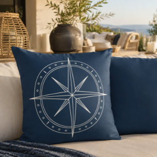 Elegant Navy Compass Rose Coastal Outdoor Cushion