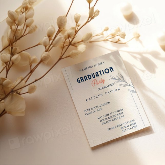 Elegant Navy & Coral Graduation Party Invitation (Creator Uploaded)