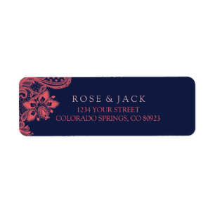Elegant Navy & Coral Wedding Address Labels