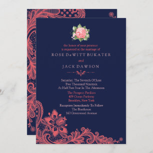 Elegant Navy & Coral Wedding Invitations
