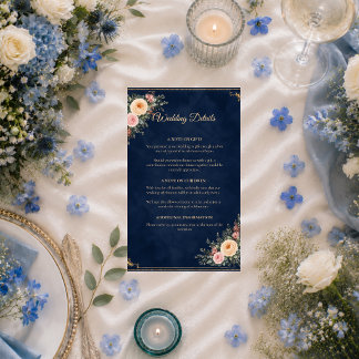 Elegant Navy Corner Floral Wedding Enclosure Card