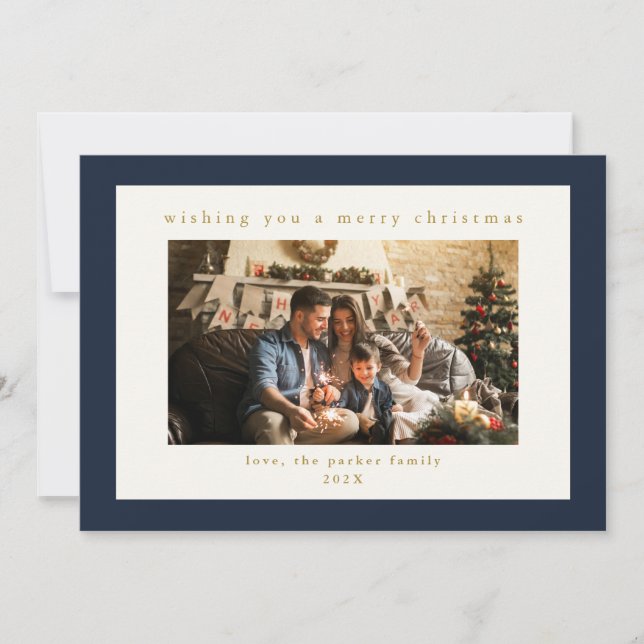 Elegant Navy Custom Photo Christmas Holiday Card (Front)