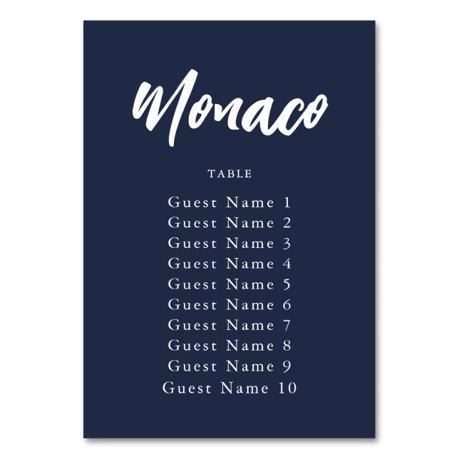 Elegant Navy Custom Table Name Seating Assignment Table Number (Front)