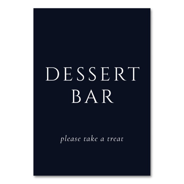Elegant Navy Dessert Bar Sign Table Number (Front)