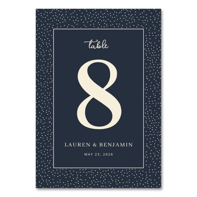 Elegant Navy Dotted Number Table Number (Front)