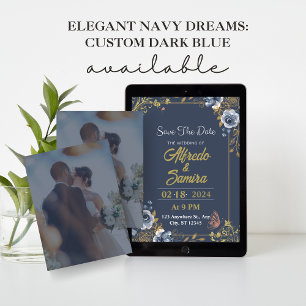 Elegant Navy Dreams: Custom Dark Blue With Photo Invitation