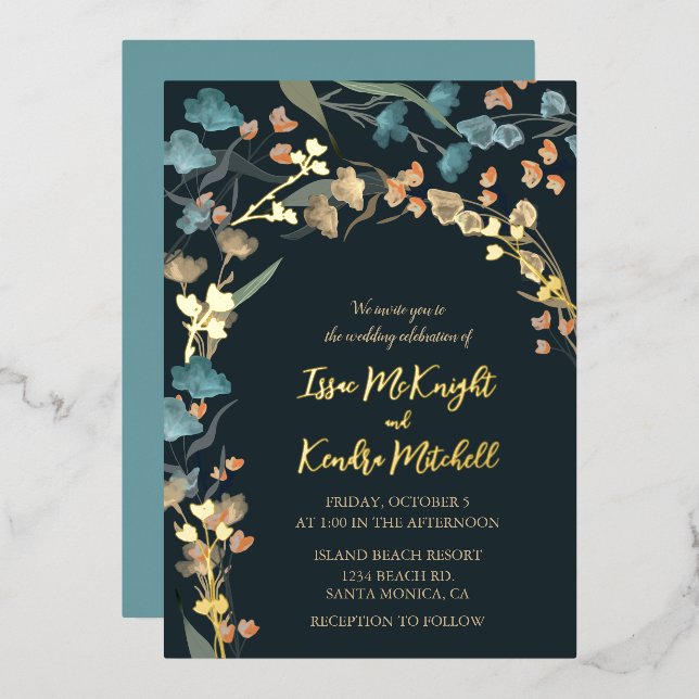 Elegant Navy Dusty Blue Botanical Wedding (Front/Back)