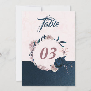 Elegant navy & dusty rose floral table number